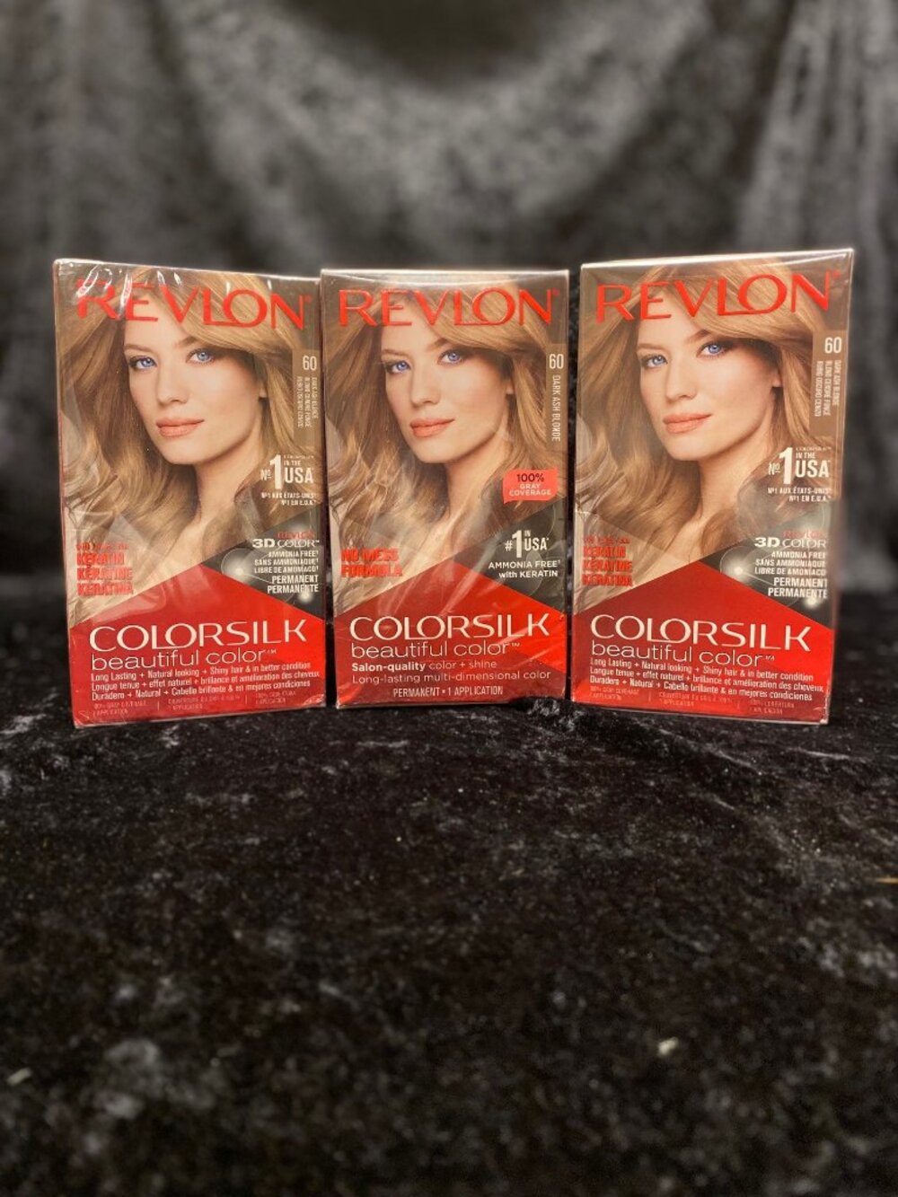 NEW! 3 3 pks REVLON ColorSilk Hair Color Bond Repair Keratin DARK ASH BLONDE #60
